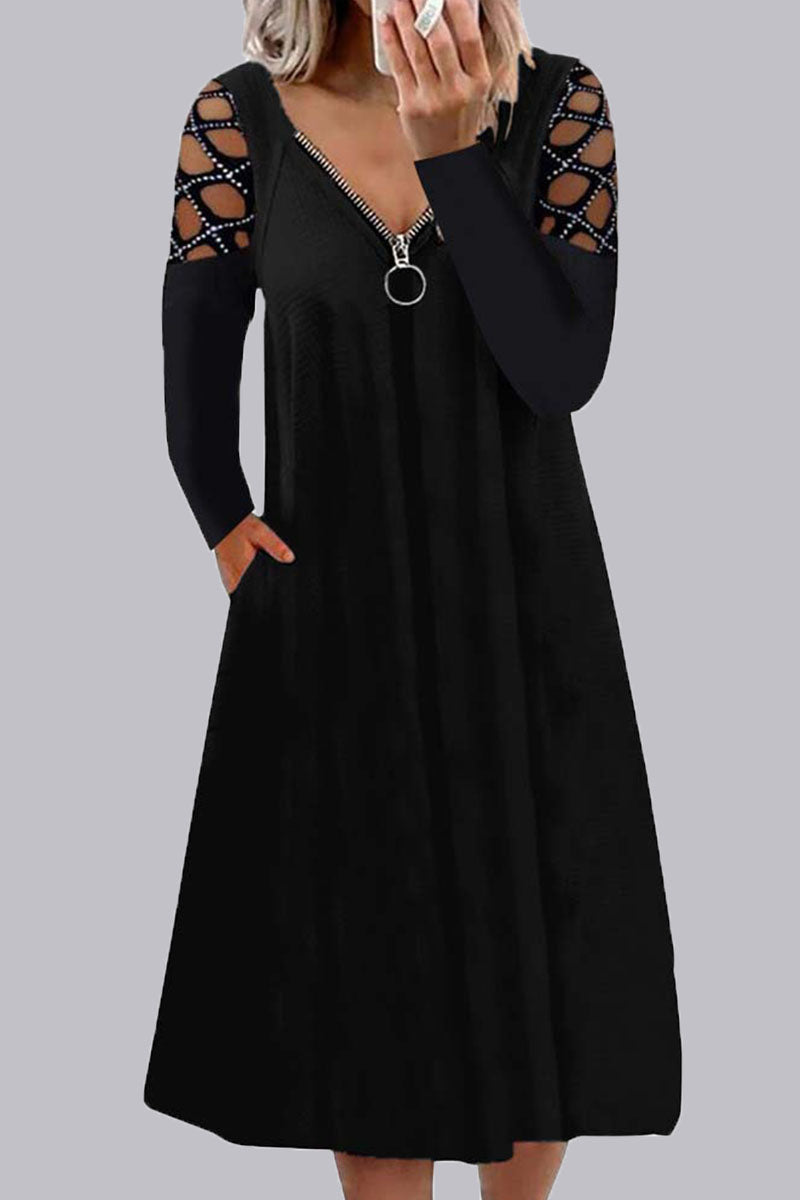 Casual en stijlvolle klassieke effen splitverbinding V-hals A-lijnjurken (7 kleuren)