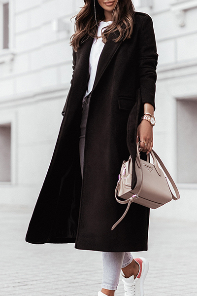 Casual & Stylish Elegant & Stylish Classic Solid Patchwork With Belt Turn-back Collar Outerwear(4 Colors)