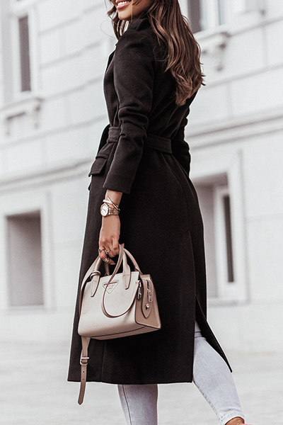 Casual & Stylish Elegant & Stylish Classic Solid Patchwork With Belt Turn-back Collar Outerwear(4 Colors)