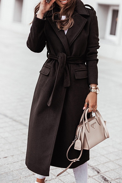 Casual & Stylish Elegant & Stylish Classic Solid Patchwork With Belt Turn-back Collar Outerwear(4 Colors)