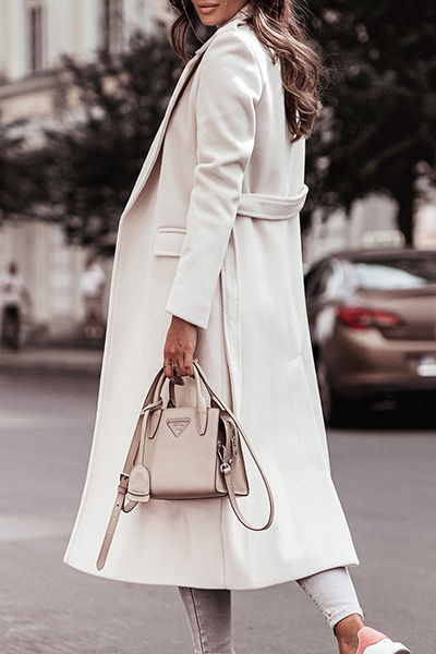 Casual & Stylish Elegant & Stylish Classic Solid Patchwork With Belt Turn-back Collar Outerwear(4 Colors)