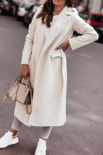 Casual & Stylish Elegant & Stylish Classic Solid Patchwork With Belt Turn-back Collar Outerwear(4 Colors)