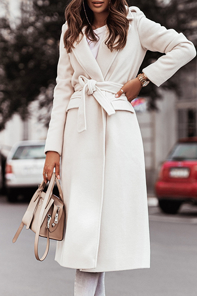 Casual & Stylish Elegant & Stylish Classic Solid Patchwork With Belt Turn-back Collar Outerwear(4 Colors)