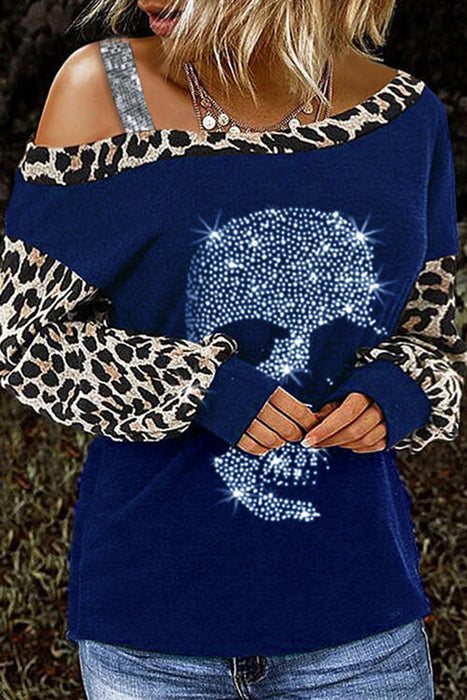 Leopard Patchwork Off-The-Shoulder T-Shirts for Street Fashion