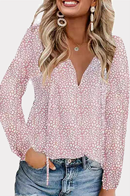 Elegant & Stylish Print Patchwork Frenulum V Neck Tops