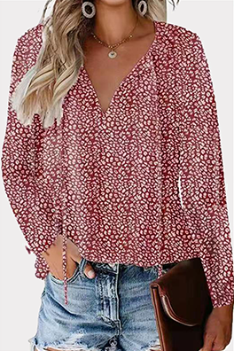 Elegant & Stylish Print Patchwork Frenulum V Neck Tops
