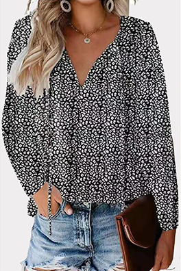 Elegant & Stylish Print Patchwork Frenulum V Neck Tops