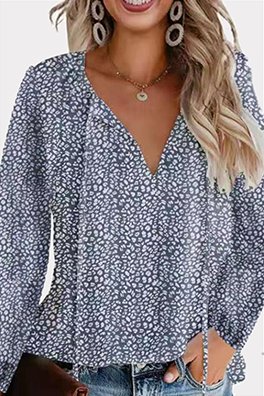 Elegant & Stylish Print Patchwork Frenulum V Neck Tops