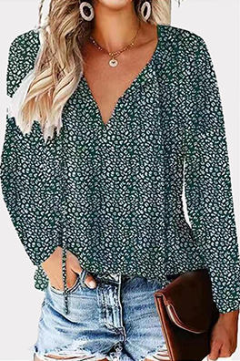 Elegant & Stylish Print Patchwork Frenulum V Neck Tops
