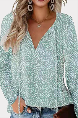 Elegant & Stylish Print Patchwork Frenulum V Neck Tops