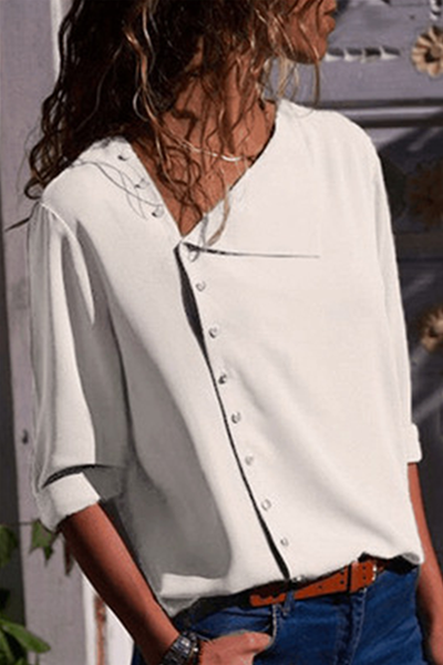 Elegant en stijlvol klassiek effen gesp schuine kraag tops (7 kleuren)