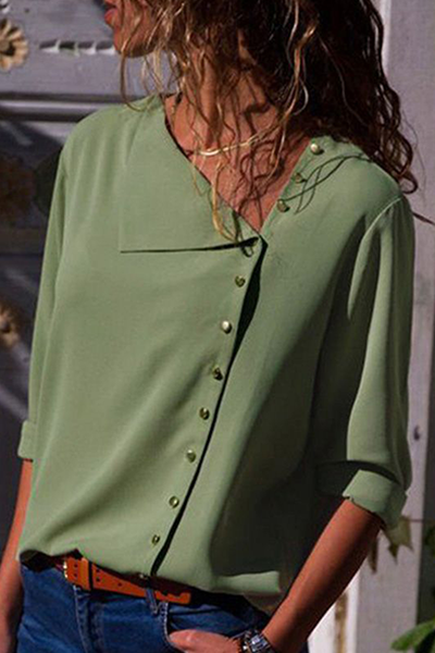 Elegant en stijlvol klassiek effen gesp schuine kraag tops (7 kleuren)