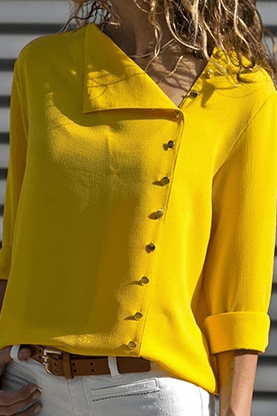 Elegant en stijlvol klassiek effen gesp schuine kraag tops (7 kleuren)