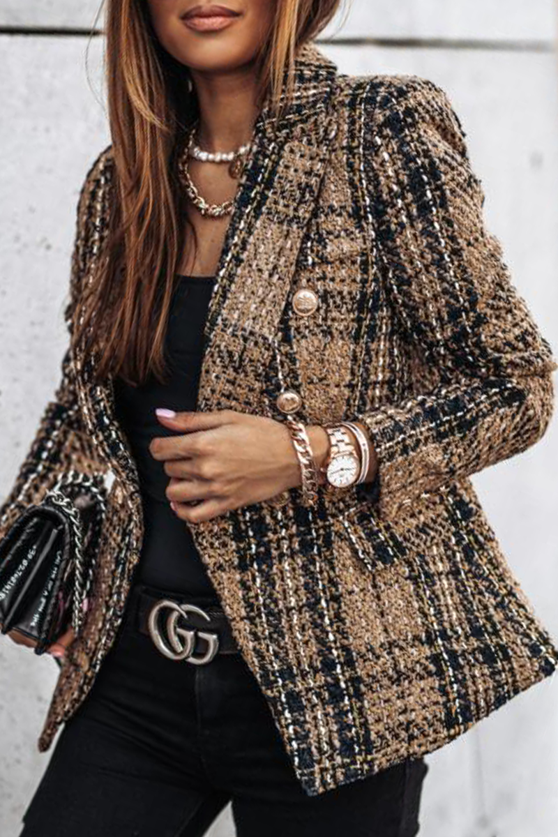 Casual & Stylish Print Patchwork Buckle Turn-back Collar Outerwear(4 Colors)