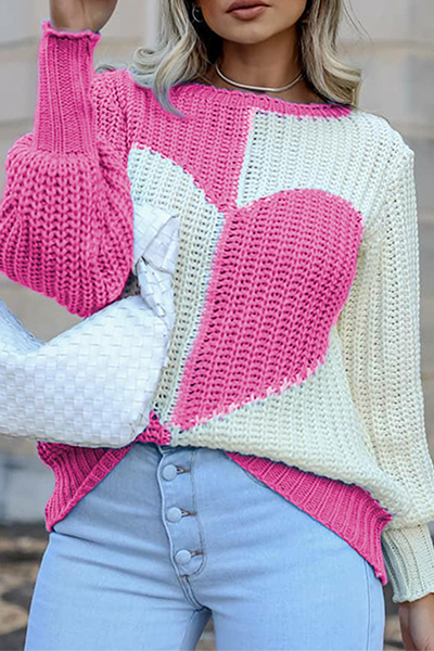 Casual en stijlvolle patchwork contrasterende O-hals topsweater