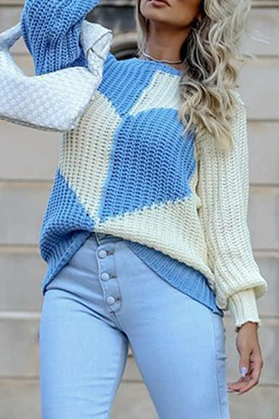 Casual & Stylish Patchwork Contrast O Neck Tops Sweater