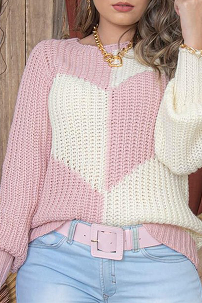 Casual & Stylish Patchwork Contrast O Neck Tops Sweater