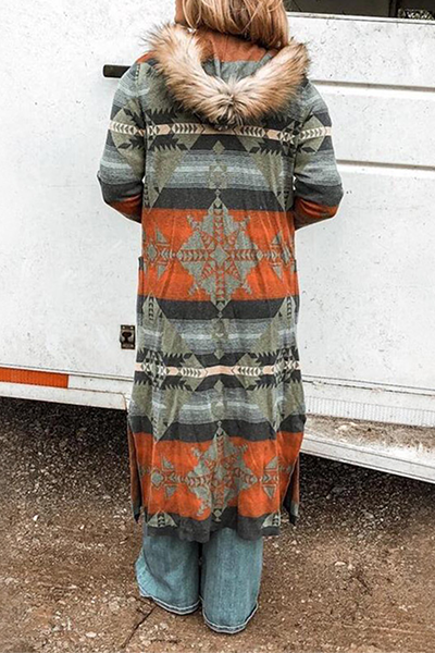 Casual Street Print Patchwork Pocket Hooded Collar Outerwear - A Must-Have Addition