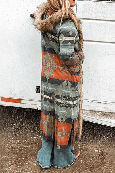 Casual street-print patchwork zak met capuchon en kraag bovenkleding - een must-have toevoeging