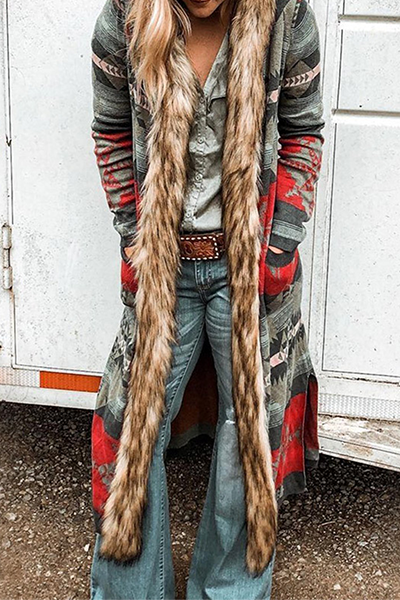 Casual Street Print Patchwork Pocket Hooded Collar Outerwear - A Must-Have Addition