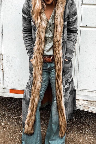 Casual Street Print Patchwork Pocket Hooded Collar Outerwear - A Must-Have Addition