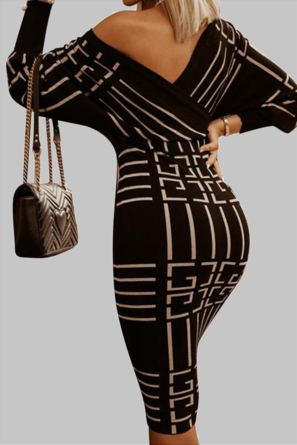 Elegant & Stylish Print Patchwork V Neck Pencil Skirt Dresses(3 Colors)