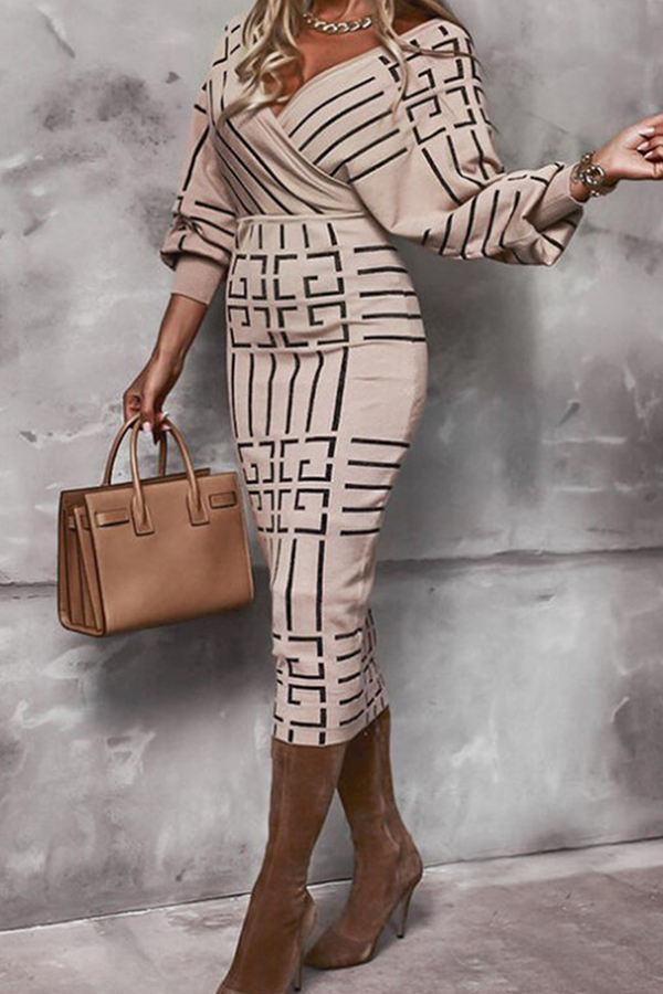 Elegant & Stylish Print Patchwork V Neck Pencil Skirt Dresses(3 Colors)