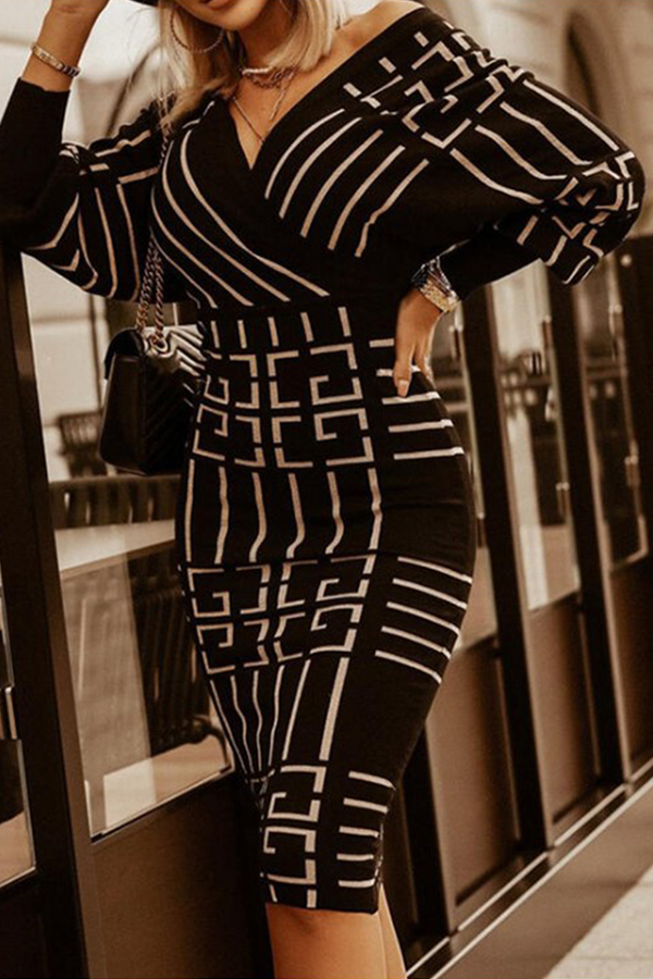 Elegant & Stylish Print Patchwork V Neck Pencil Skirt Dresses(3 Colors)