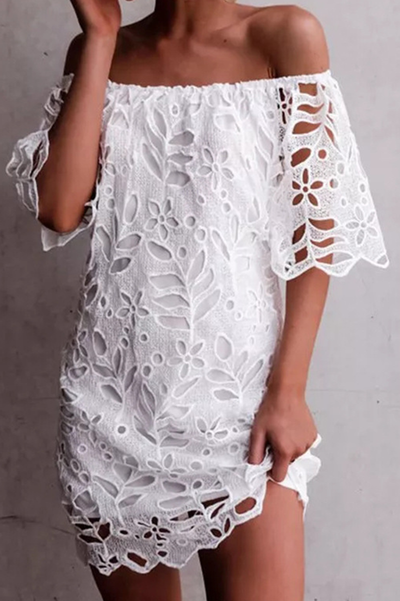 Elegant & Stylish Classic Solid Lace Hollowed Out Off The Shoulder Dresses