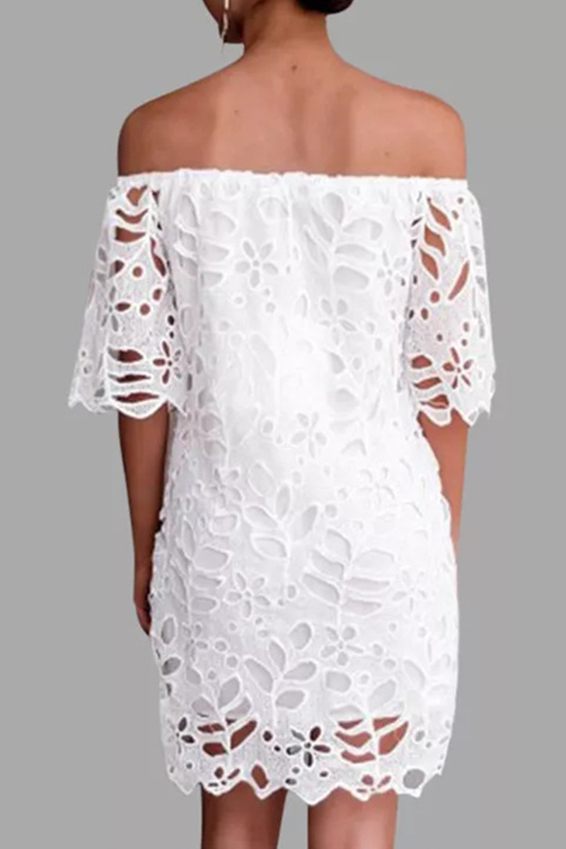 Elegant & Stylish Classic Solid Lace Hollowed Out Off The Shoulder Dresses