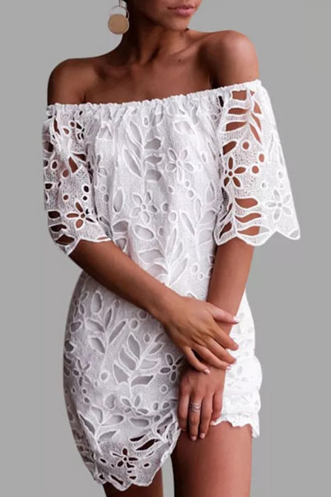 Elegant & Stylish Classic Solid Lace Hollowed Out Off The Shoulder Dresses
