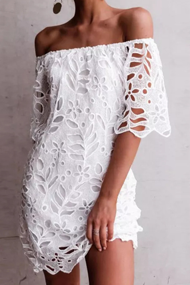 Elegant & Stylish Classic Solid Lace Hollowed Out Off The Shoulder Dresses