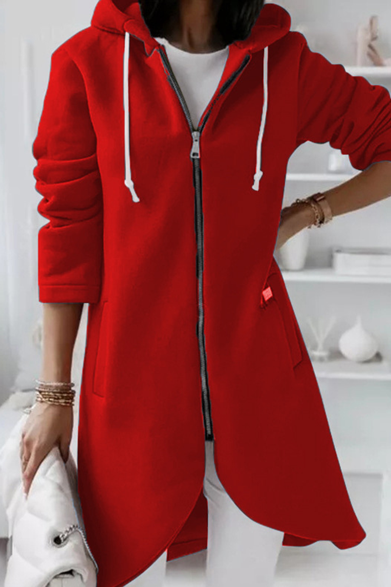 Casual & Stylish Classic Solid Draw String Zipper Hooded Collar Outerwear(8 Colors)