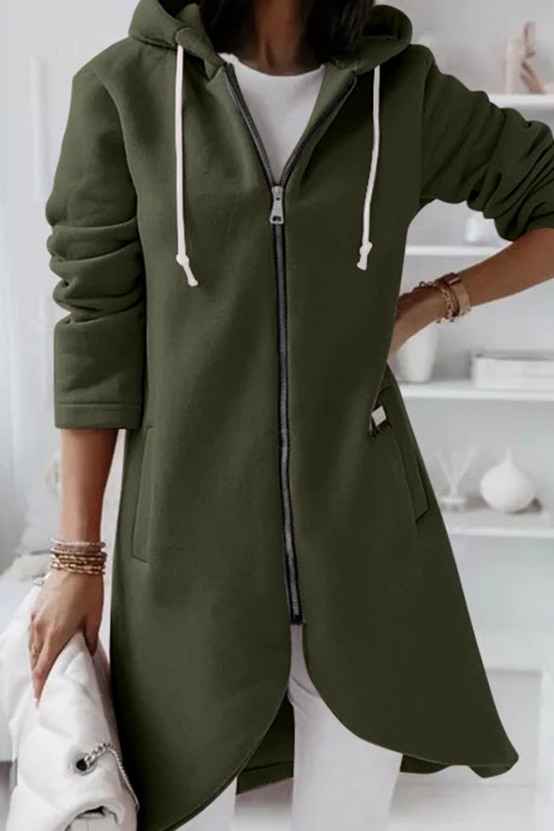 Casual & Stylish Classic Solid Draw String Zipper Hooded Collar Outerwear(8 Colors)