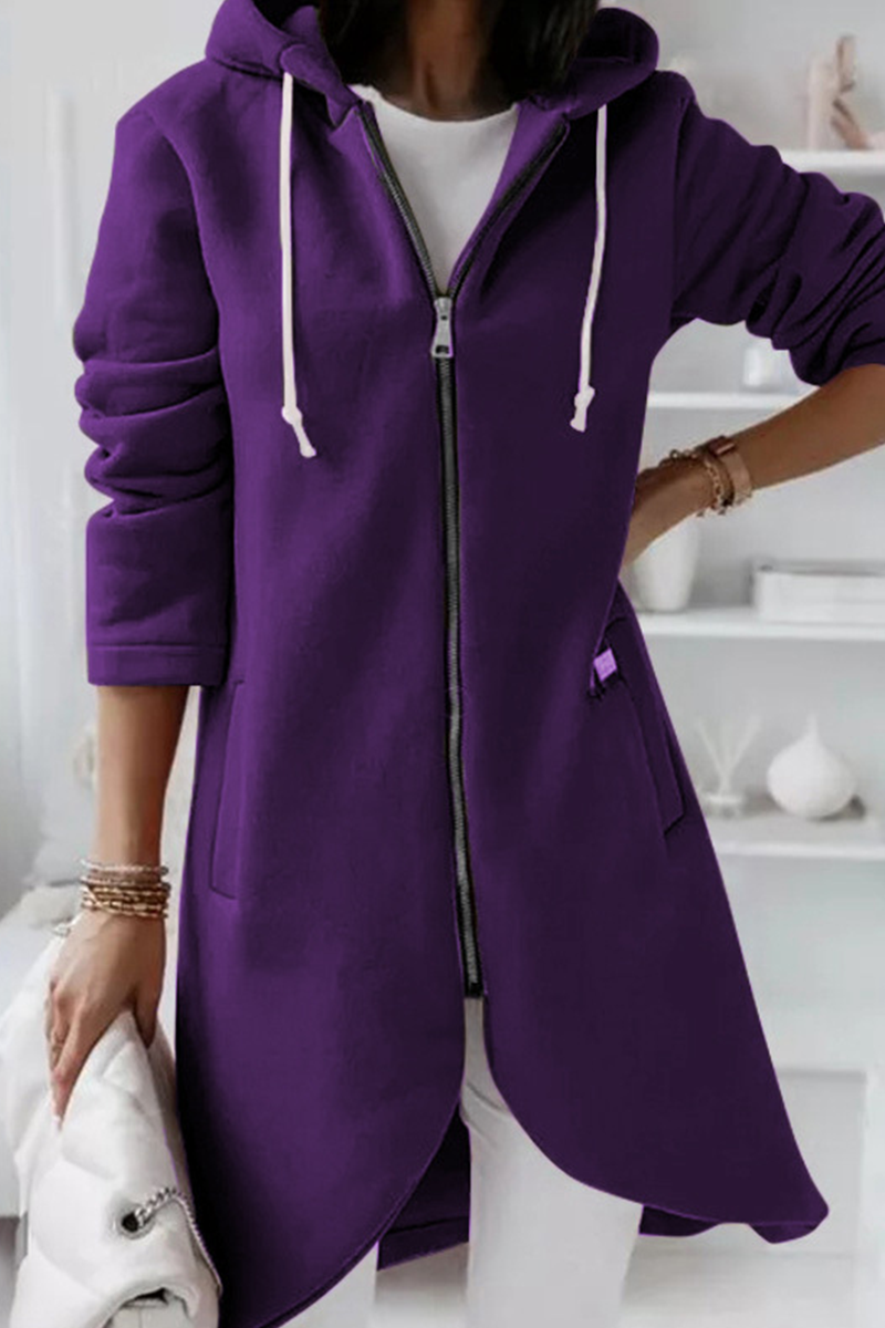 Casual & Stylish Classic Solid Draw String Zipper Hooded Collar Outerwear(8 Colors)