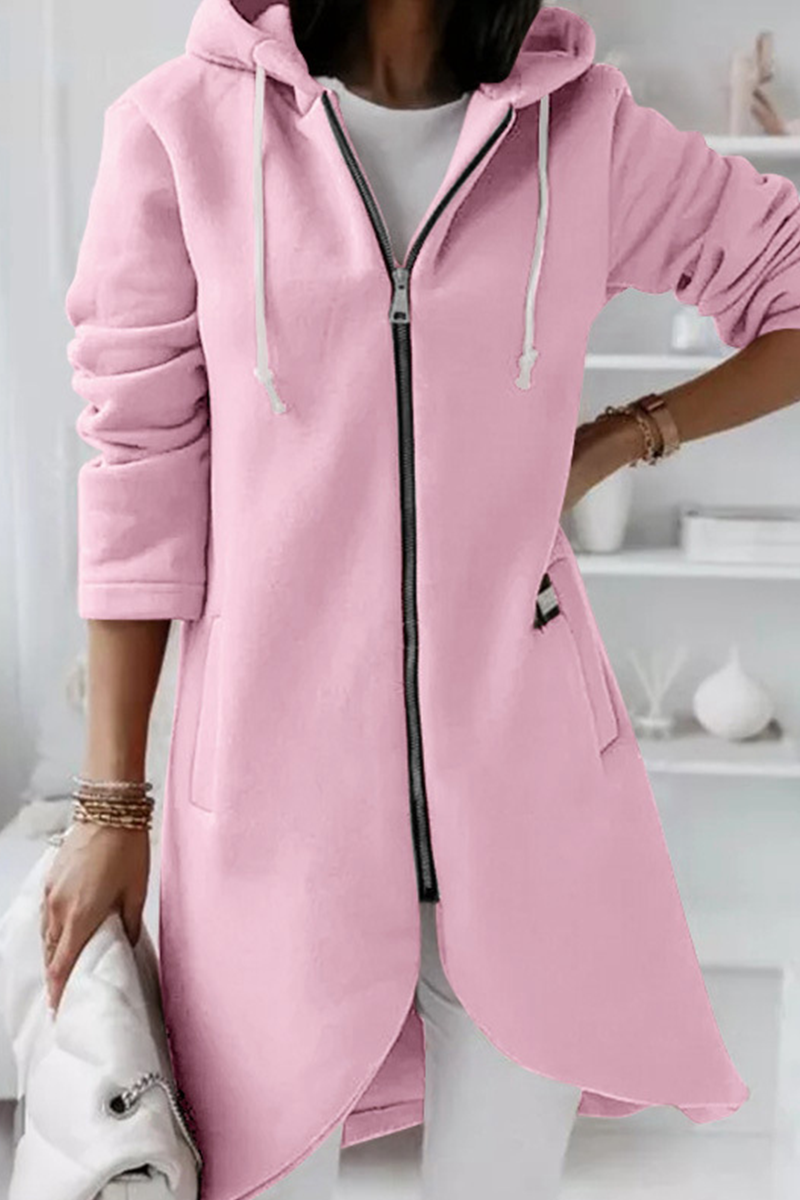 Casual & Stylish Classic Solid Draw String Zipper Hooded Collar Outerwear(8 Colors)