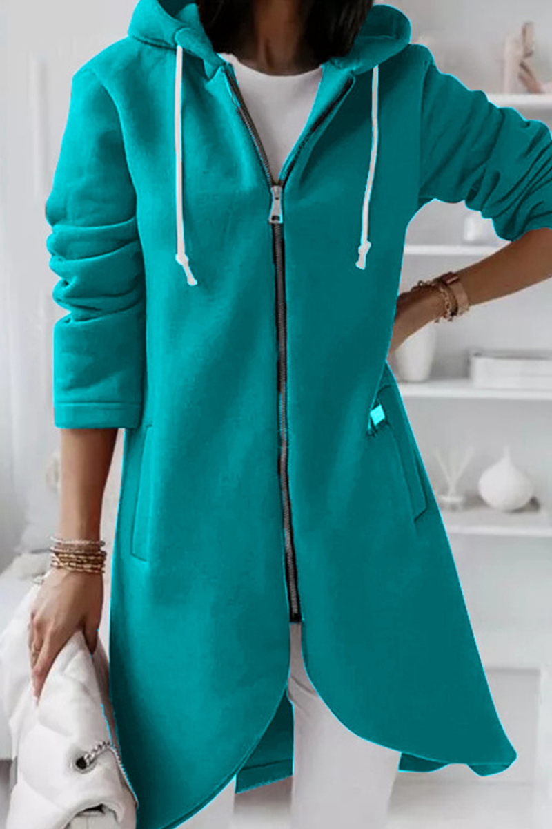 Casual & Stylish Classic Solid Draw String Zipper Hooded Collar Outerwear(8 Colors)