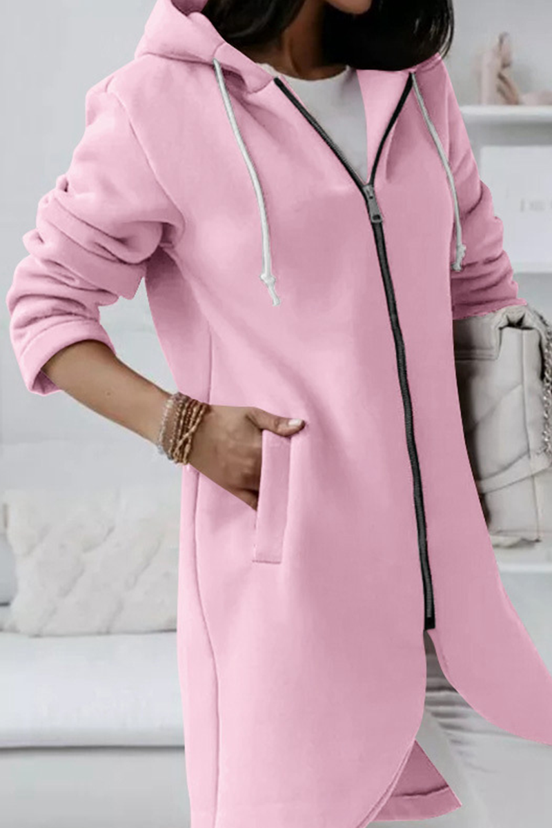 Casual & Stylish Classic Solid Draw String Zipper Hooded Collar Outerwear(8 Colors)