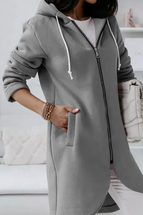 Casual & Stylish Classic Solid Draw String Zipper Hooded Collar Outerwear(8 Colors)