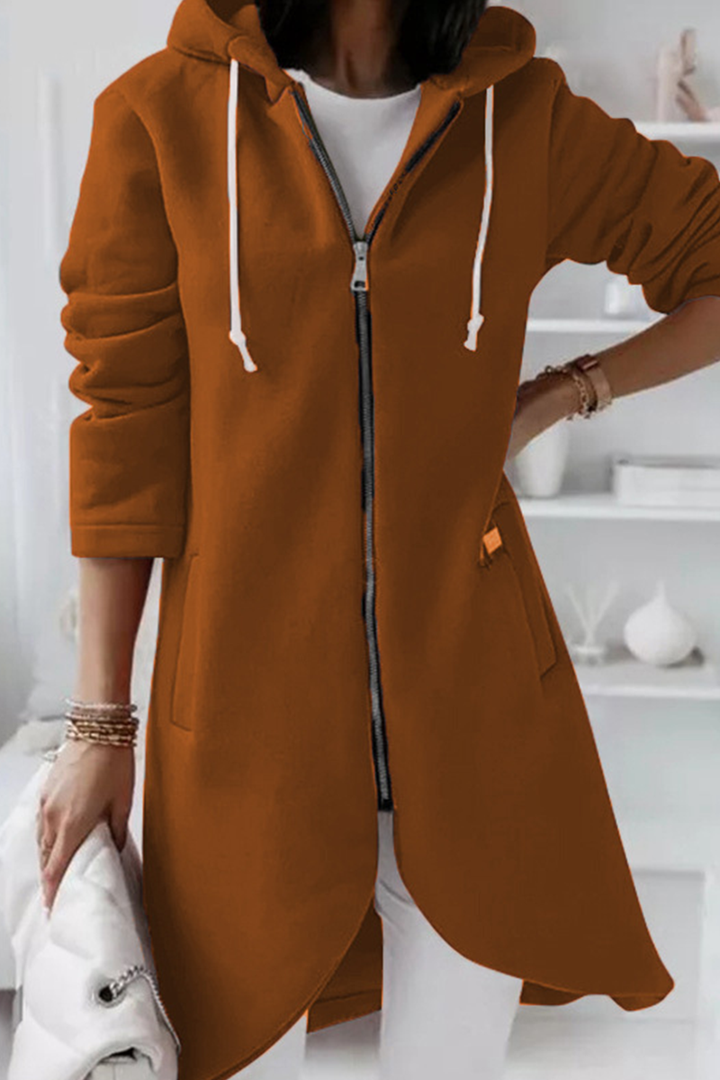 Casual & Stylish Classic Solid Draw String Zipper Hooded Collar Outerwear(8 Colors)