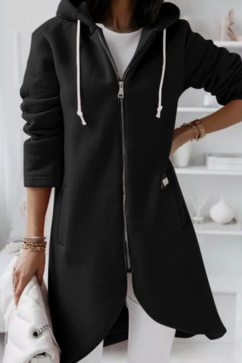 Casual & Stylish Classic Solid Draw String Zipper Hooded Collar Outerwear(8 Colors)