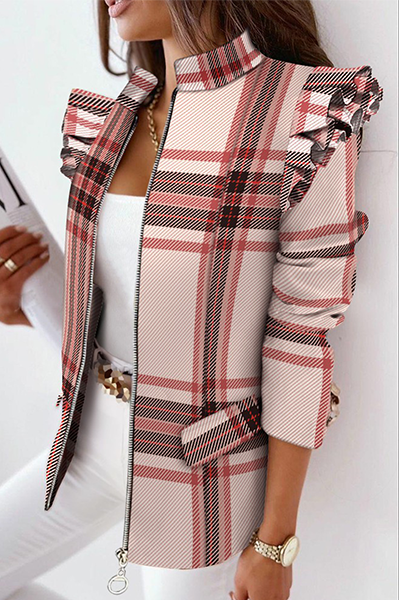 Flounce Zipper Outerwear with Mandarin Collar (Choose from 5 Colors)
