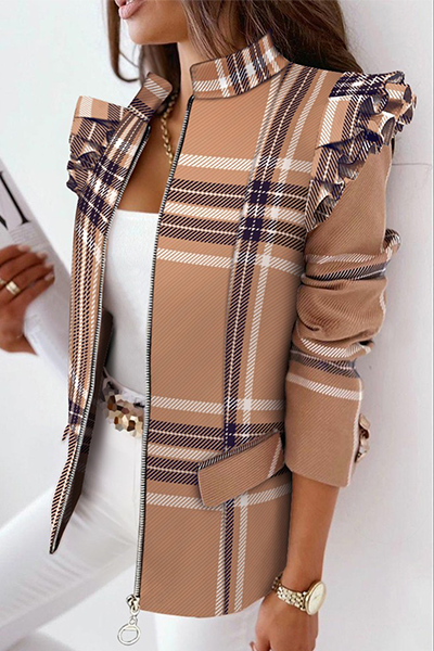 Flounce Zipper Outerwear with Mandarin Collar (Choose from 5 Colors)