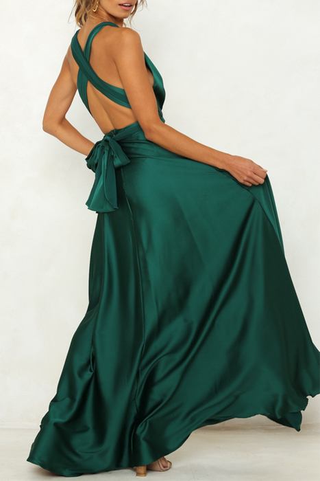 Celebrities Elegant & Stylish Classic Solid Backless Strap Design V Neck Evening Dress Dresses