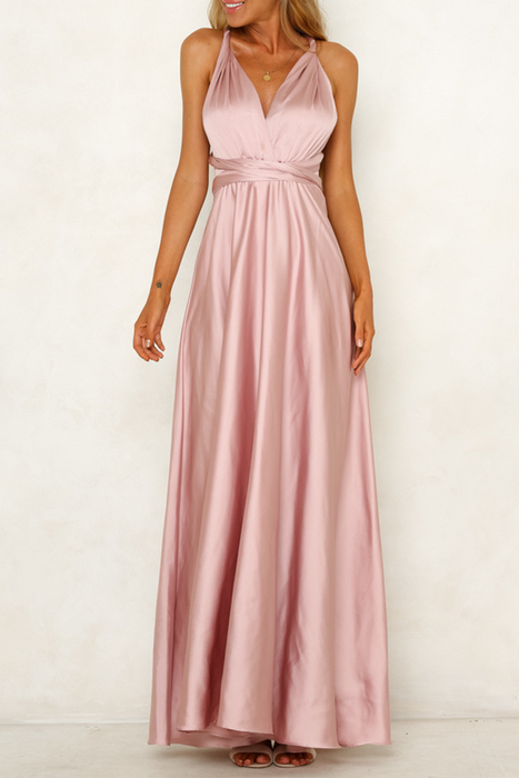 Celebrities Elegant & Stylish Classic Solid Backless Strap Design V Neck Evening Dress Dresses