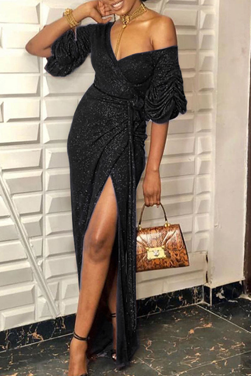 Sexy Solid Patchwork V Neck Evening Dress Dresses Elegant For Special Occasions