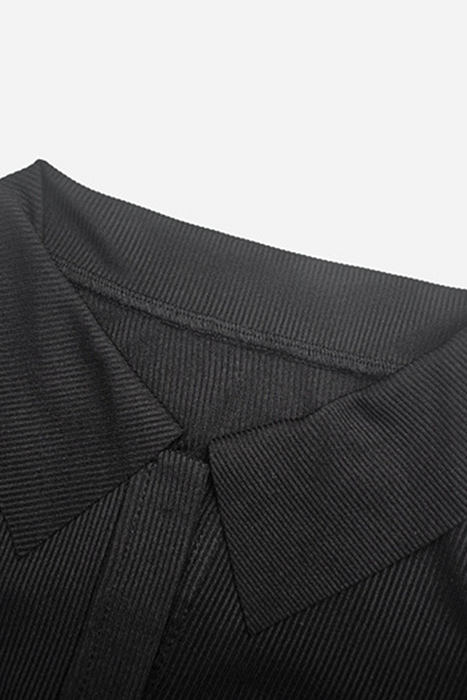 Fashion Street Classic Solid Frenulum Backless Slit Turndown Collar Wrapped Skirt Dresses