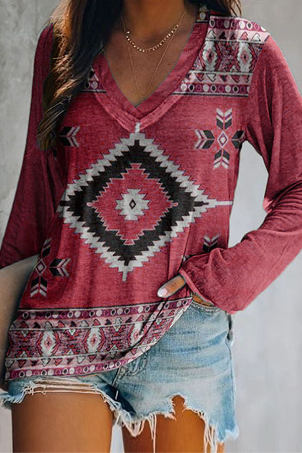 Casual en stijlvolle print Basic V-hals tops (8 kleuren)