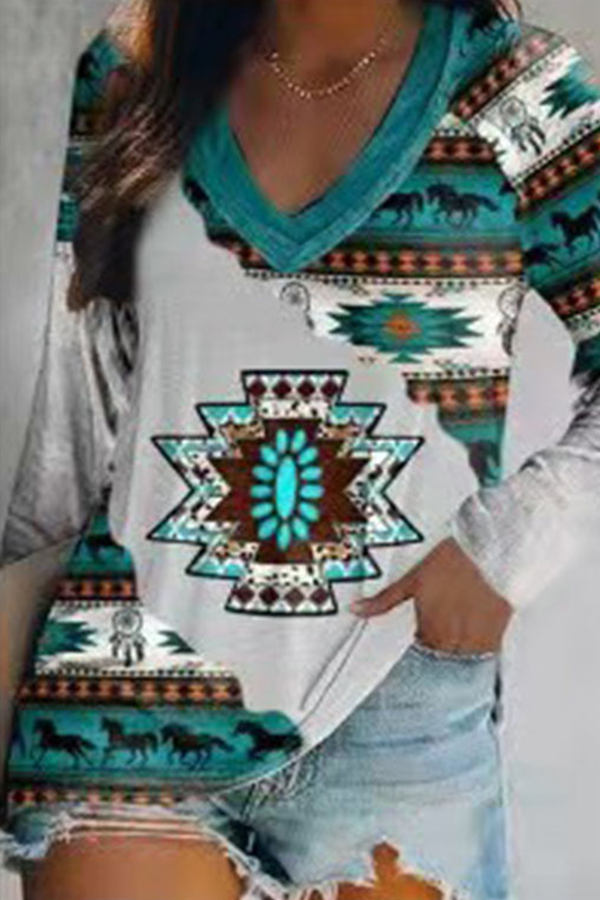 Casual en stijlvolle print Basic V-hals tops (8 kleuren)