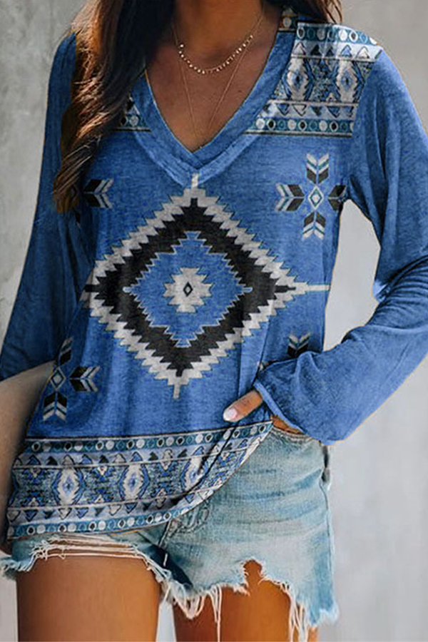 Casual en stijlvolle print Basic V-hals tops (8 kleuren)